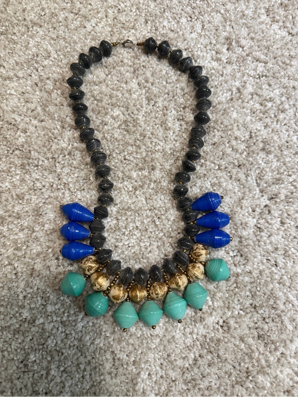 Statement Beaded Necklace in Blue, Teal and Gold